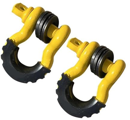 DATOUJLS Manille Arc 5/8 Manille À Anneau en D 42 990 LB Résistance Rupture avec Rondelles Isolantes Récupération Véhicules Tout-Terrain pour Jeep Couvercle œillet remorquage(Jaune 2 pièces)