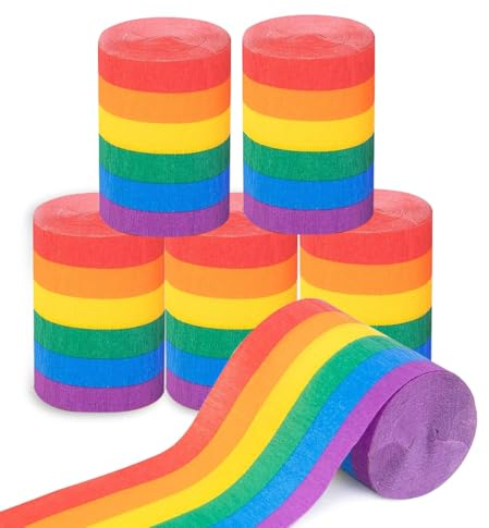 Kreppbänder Regenbogen 6 Rollen，Multicolor Krepppapier Party Crepe Streamer Luftschlangen Dekorationen，Regenbogen Party Bunt
