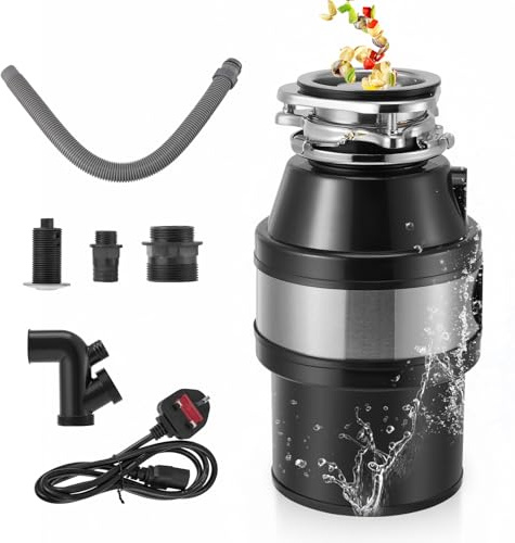 1.4L Food Waste Disposer with Air Switch, 560W Food Waste Disposal Unit For Sink, Noise Protection & Overload Protection, Stainless Steel Under Sink Garbage Disposal for Kitchen