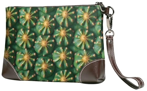 Novastar Small Clutch Purses for Women - Cactus Print Leather Fashion Wristlet Wallets with Wrist Strap