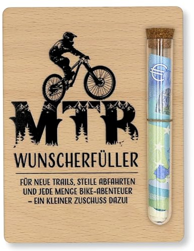 ZUKLA Verpackung für Geldgeschenke MTB - 13 x 10 cm - mit Reagenzglas - Fahrrad Geschenk - Offroad-Bike Enduro - Geschenkgutschein Geburtstag für Radfahrer