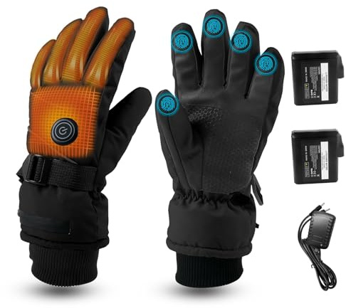 Beheizte Handschuhe für Männer Frauen, 7,4 V 5000 mAh 3-stufige Wärmeeinstellungen Elektrischer Heizhandschuh, Wasserdichter Touchscreen Handwärmer Beheizte Handschuhe für Radfahren Skifahren Wandern