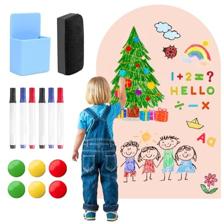 Lavagna magnetica da parete per bambini, 120 x 60 cm, con pennarello, lavagnetta magnetica, con numeri e lettere, lavagna magnetica per ragazzi e ragazze, bacheca magnetica