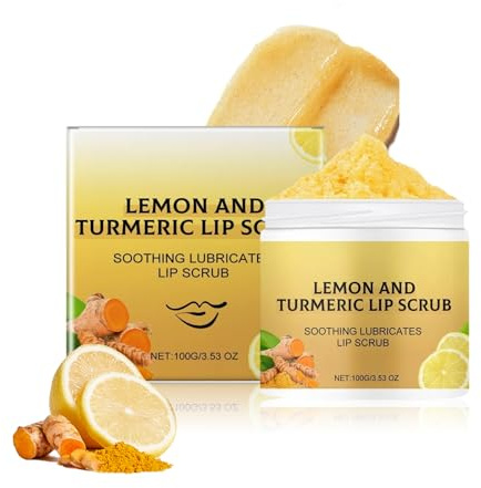 Turmeric & Lemon Lip Scrub, Gommage éclaircissant pour les lèvres foncées, exfoliant pour les lèvres au curcuma pour les lèvres sèches et gercées, hydrate et estompe les lignes des lèvres (1pc, 100g)