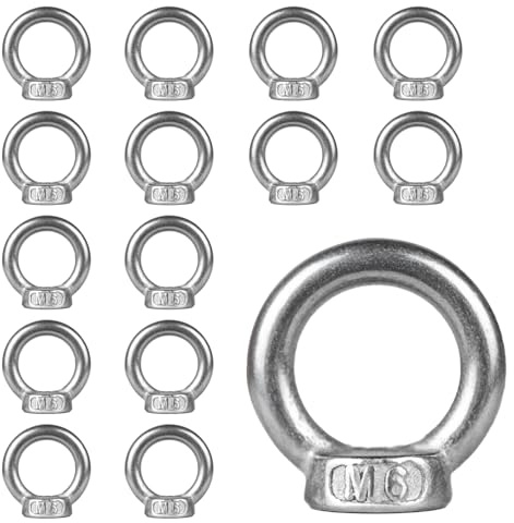 15 tuercas anulares M6, rosca de ojales, acero inoxidable 304, tuercas anulares, tuercas de ojal, tornillos de ojal, ojales de tornillo, anillos de hardware para accesorios de elevación (15, M6)