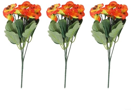 Besttoolifes 3pcs UV-Resistant Artificial Pansy Flowers for Indoor and Outdoor Decor, 32cm Height, Red/Purple/Yellow/Sunset Red(SUNSET RED)