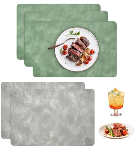 Tischsets Abwaschbar 5er Set, Platzdeckchen Platzsets Abwaschbar Tischset Leder Doppelseitigen Hitzebeständig Placemat für Küche Esszimmer (44,5x30cm)