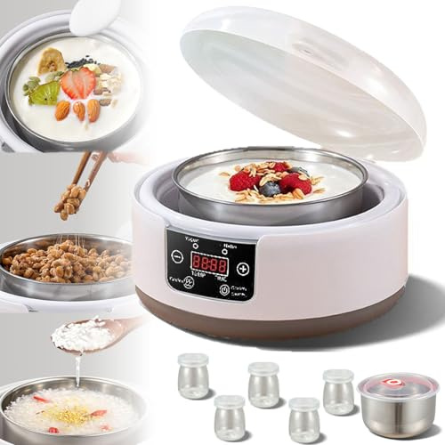 Yogurtiera Elettrica Con Capacità Di 1,2 L, Timer E Controllo Costante Della Temperatura - Include 5 Vasetti in Vetro Da 100 Ml, Coperchio Trasparente Per Yogurt E Natto,A