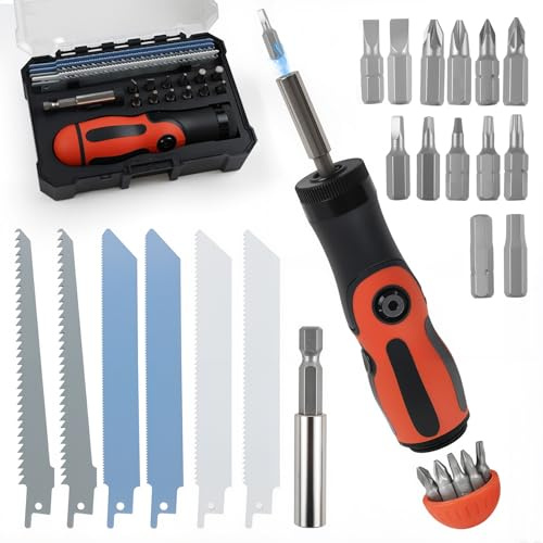 18 in 1 Ratchet Screwdriver Set with Bit Storage | Multi Screwdriver, Non Slip Grip, Three Way Ratchet, Magnetic Bit Holder, Quick Adjustment for Cabinet Repair and Home DIY