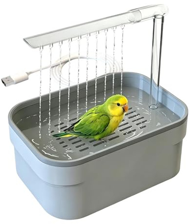 Vogeldusche für Wellensittiche und Papageiene Automatisch Elektrische Vogelbadewanne mit Fließendem Wasser Sittich Vogel Badehaus Badewanne für Käfig Zubehör, USB-Betrieb