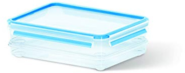 EMSA Clip & Close Frischhaltedosen-Set, rechteckig, 1,65L+ 1 L, Aufschnittboxsystem mit Deckel, 100 Prozent dicht, spülmaschinen-, gefrier-, mikrowellenfest, Transparent, Blau, 508557
