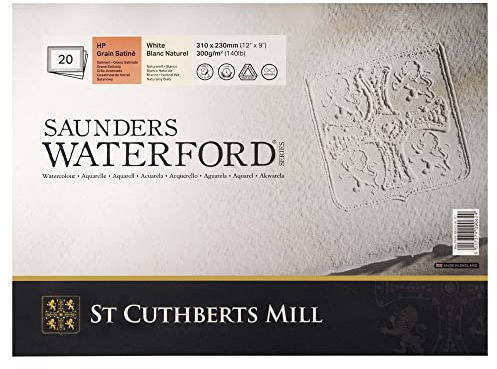 St Cuthberts Mill Saunders Waterford Aquarellpapier, 300 g/m², Satiniert, Aquarellblock 31 x 23 cm, rundumgeleimt, 20 Blatt weiß