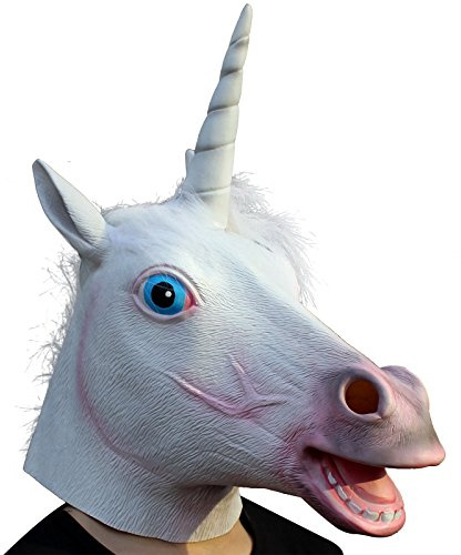 Creepy Party Deluxe Novelty Halloween Costume Party Latex Animal Head Mask, Unicorn