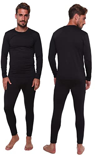 Men's Thermal Set, Lightweight Ultra Soft Fleece Shirt and Pants,Black,Medium