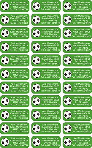 INDIGOS UG Namensaufkleber Kinder Schule - 56x23 mm - Adressetiketten selbstklebend - 012 - Fußball - 99 Sticker Adressaufkleber personalisiert - Ordner, Bücher, Hefte, Briefumschläge