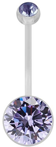 Monster Piercing - Bauchnabelpiercing für Schwangere aus flexiblem Bioplast mit Einfarbiger Multikristall Epoxykugel Stabstärke: 14G (1.6 mm). Stablänge: 19 mm. Hypoallergen