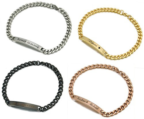 aplusashop ID Edelstahl Armbander mit Gravur nach Wunsch 4 Farben Panzerarmband 5mm Damen (Schwarz)