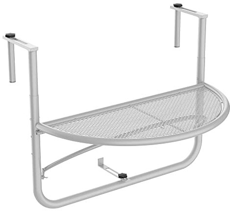 Outsunny Balkonhängetisch Hängetisch Gartentisch höhenverstellbar halbrund Ø30 cm Terrasse Metall Weiß L60 x B45 x H50 cm