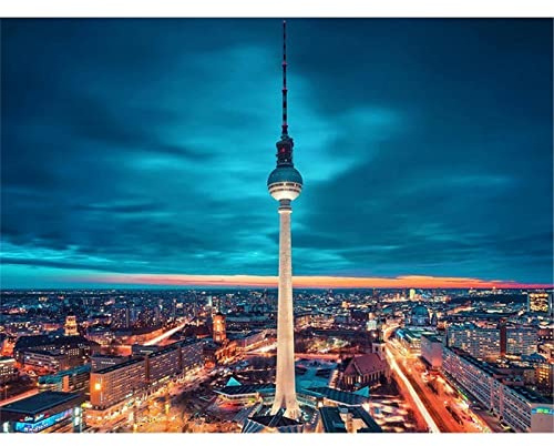 YSCOLOR Diamant Painting Volle Runde Bohrer Mosaik Malerei 5D DIY Diamant Malerei Landschaft Diamant Stickerei Berlin Fernsehturm Dekoration 30X40Cm