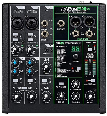 MACKIE ProFX6v3 mezclador analógico de 6 canales con los legendarios previos de micro Onyx, efectos e interfaz de audio USB de 24 bits/192 kHz (2x4 canales)