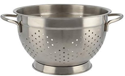 MEISTERKOCH Seiher Ø 26 cm aus Edelstahl in silberfarben, mit festem Standfuß, Nudelsieb mit Griffen, spülmaschinengeeignet, Durchschlag, geeignet für Gemüse, Obst, Reis