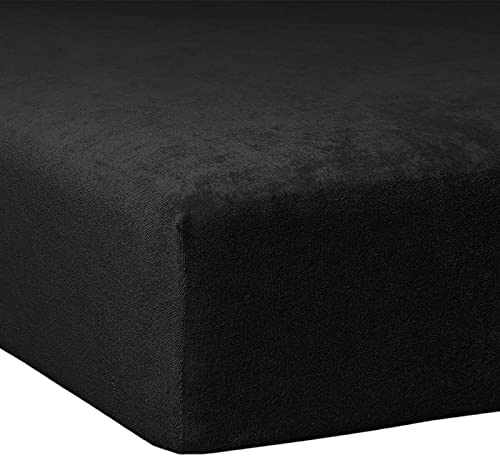 Traumschlaf Flausch Frottee Spannbettlaken schwarz, 140x200 cm - 160x200 cm