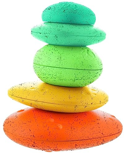 Chicco Piedras Apilables ECO+, Juego para Apilar con 5 Piedras, Formas y Tamaños, Plástico Reciclado, Juego de Construcción, Juguetes Educativos para Bebés, Niños, 6 Meses-3 Años