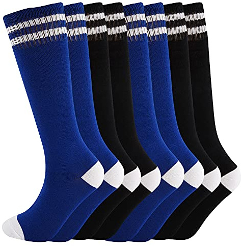4 Pairs SocksDiary Knee High Socks for Kids, Cotton Soccer Socks for Boys, Girls, Toddlers