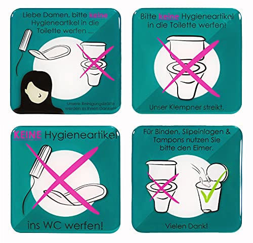 BIKE-label Schild 3D Klo Toiletten Aufkleber 80 x 80 mm 4er Set keine Hygieneartikel ins WC 900221VE