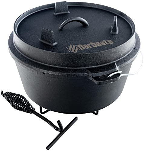 CLP Cocotte En Fonte Avec Couvercle I Four Néederlandais Avec Ouvre-couvercle Inclus I Dutch Oven Faitout Pour Barbecue Feu de Bois Gasinière, Taille:8.5 L