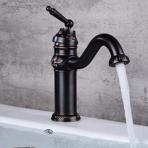 SXLSZ Waschtischarmatur, Waschbecken Armatur Badarmatur, Waschtischarmatur Aus Massivem Messing, Warm-Und Kaltwasser Mischbatterie, Badarmatur Schwarze ?l Eingerieben Bronze