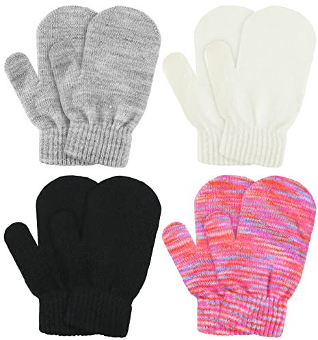 Geyoga 4 Paar Kinder Strick Handschuhe Strecken Handschuhe Unisex Vollfinger Baby Kleinkind Fäustlinge (Netter Stil)