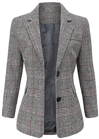ebossy Women Double Breasted Houndstooth Plaid Slim Boyfriend Blazer Jacket