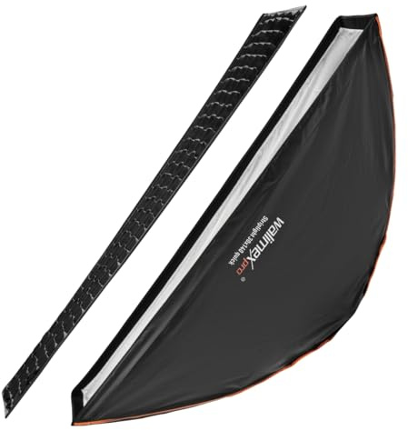 Walimex pro Studio Line Striplight SB QA für Aurora/Bowens/Walimex pro – Softbox, Fläche 30x140cm, 49,5cm tief, faltbar, mit Grid, Innen- und Außendiffusor, Speedring, für Aufsteckblitz Studioblitz