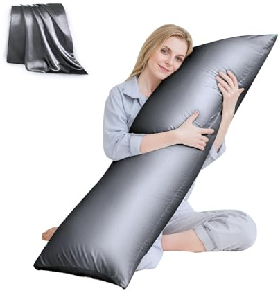 HUXMEYSON Body Pillow with Satin Pillowcase, Body Pillow for Adults, Grey