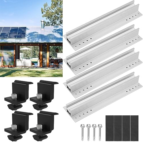 TEOV Befestigung Solarmodul Halterung, Solarpanel Befestigung Blechdach mit 30cm Photovoltaik Montageschiene, Dachhalterungen Solarmodule mit 30~35 mm und Endklemme, für 1 Pv Modul
