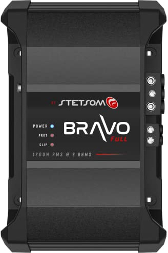 Stetsom Bravo Full 1200 2 Ohms Mono Car Amplifier, 1200.1 1.2K Watts RMS, 2Ω Stable Car Audio, HD Sound Quality, Crossover & Bass Boost, Car Stereo Speaker Subwoofer MD, Smart Coolers