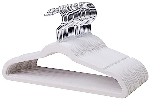 MangoKit Perchas de Terciopelo para Niños,Perchas Antideslizantes para Ropa de Niños,Ahorro de Espacio Ultra Delgado,Gancho Giratorio de 360°,Resistente para Adolescentes Paquete de 32 (35cm,Blancas)