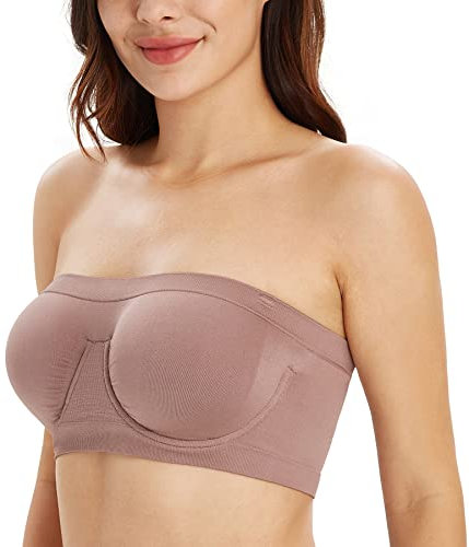 DotVol Women's Underwire Strapless Non Padded Multiway Bras Stretchy Tube Top Bandeau Bra(Pruple Nude,M)