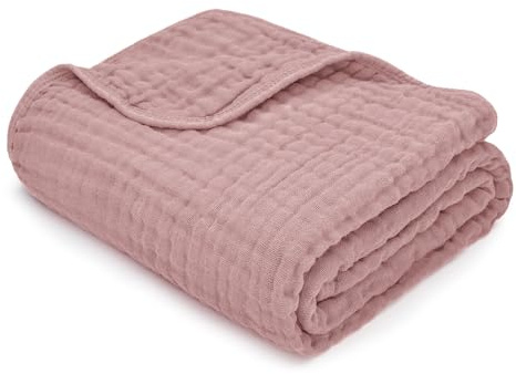 Bekväma ungar muslin babyfilt – mjuk, lätt, 6 lager tjocka bomullsfiltar för småbarn, nyfödda och spädbarn – 102 x 102 cm stor, andningsbar och mångsidig för sömn och magtid – malvafärgad