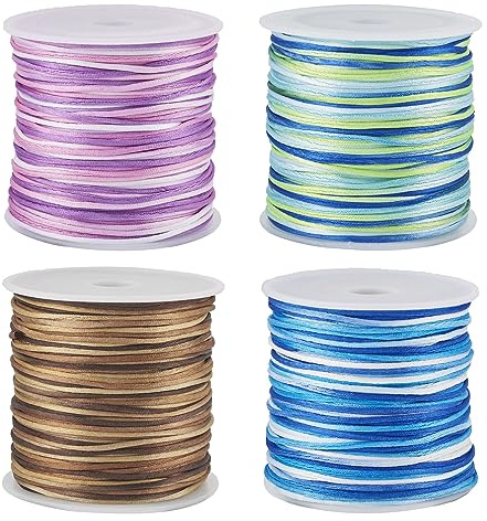Pandahall 4 Rollen Nylonfaden Segment gefärbt chinesische Knotenschnur 1 mm Armband geflochtene runde Schnur für Perlenstickerei Schmuckherstellung 45,7 m/Rolle