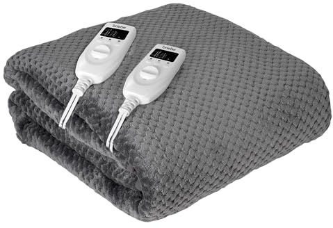 briebe Calienta Camas Eléctrico Doble 150 x 160 cm 5 Niveles Temperatura, Temporizador, Rápido Calentamiento, Lavable, Suave, Forro Polar Gris, 120W, EB1136