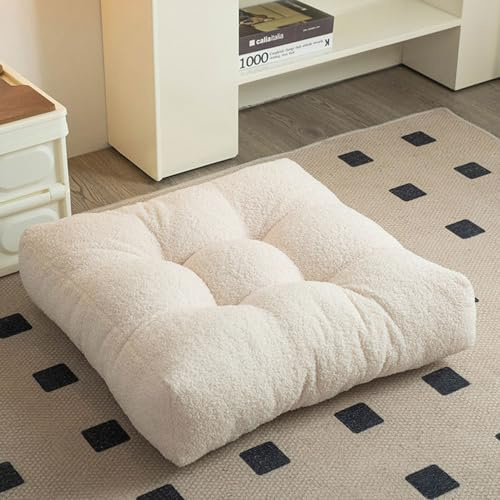 Surwin Platz Stuhlkissen Platz Sitzkissen Bequemes Bodenkissen, Eindicken Sitzkissen Boden Gartenmöbel-Kissen für Indoor und Outdoor (45x45x12cm,Creme Weiß)
