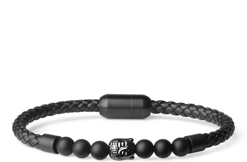 COAI Bracciale Buddha da Uomo in Pelle Nera da Uomo con Perline di Onice Naturale M