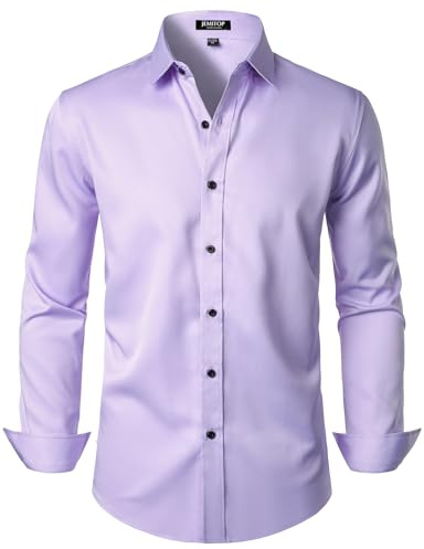 JEMITOP Chemise Extensible Infroissable à Manches Longues boutonnée pour Homme, Violet Lavande, Taille L