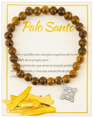 Only faith Pulsera de Palo Santo con Cuentas de Madera y Colgante Amuleto de protección Nudo de bruja, Equilibra Energías Negativas (Nudo de Bruja)