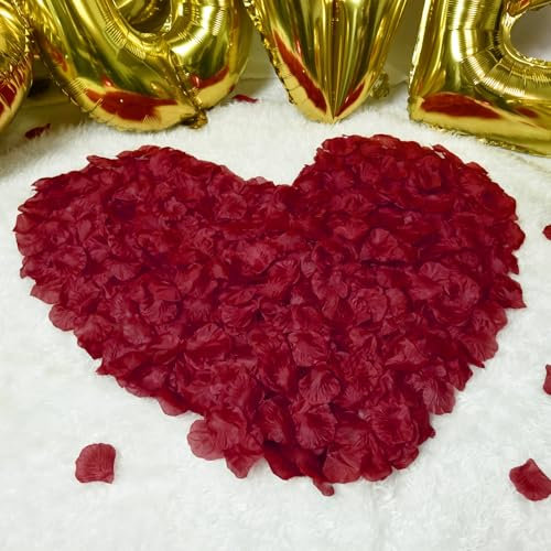 FFZZKJ Rosenblätter für Valentinstag Deko, Romantik 1200 Stück Künstliche Rosenblätter, Seiden Rosenblüten für Valentinstag, Heiratsantrag, Hochzeit zum Streuen, Jahrestag, Geburtstag, Weinrot