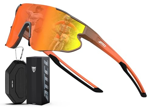 ATTCL XQ548 - Gafas de sol de béisbol para niños y adolescentes, ligeras, UV400, gafas de ciclismo para niños y niñas, Marco naranja y lente roja, Medium