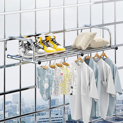 Heizkörper Wäsche-Trockner Balkon Wand-Trockner Edelstahl Zusammenklappbar, Handtuchhalter Für Das Bad,Teleskop Balkon-Wäschetrockner，Balkon Hängewäschetrockner ( Color : Silver , Size : 60-106cm )