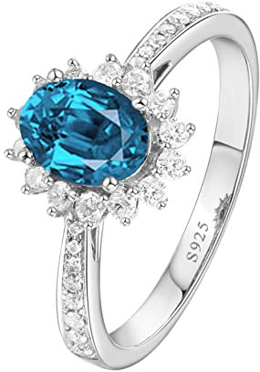 BCughia Verlobungsringe Damen Silber, Damenring Silber 925 Verlobungsring Blume Oval Form Meer Blau Zirkonia Ring Größe 63 (20.1)